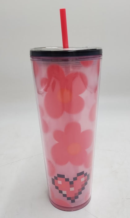 Starbucks Valentine's Day Plastic Cold Cup with Straw Topper -24oz SEE DETAILS