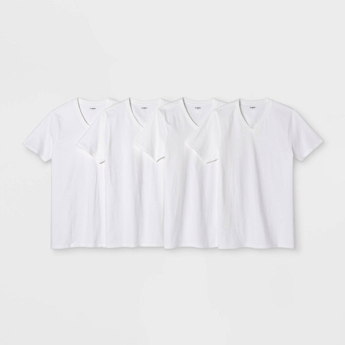 Men's 4pk V-Neck T-Shirt - Goodfellow & CoÂ™ White M