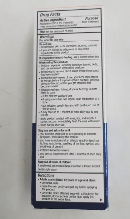 AcneFree Adapalene Gel Once Daily Topical Retinoid Acne Treatment - 0.5oz EXP 08/2026