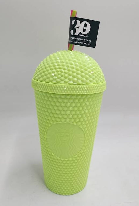 Starbucks 2025 Neon Yellow Lime PVD Bling Studded Frappuccino Dome Tumbler