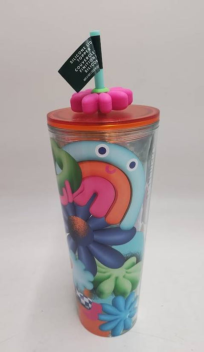 Starbucks 2024 Fun Rainbow Heart & Flower Straw Topper Venti 24oz Tumbler