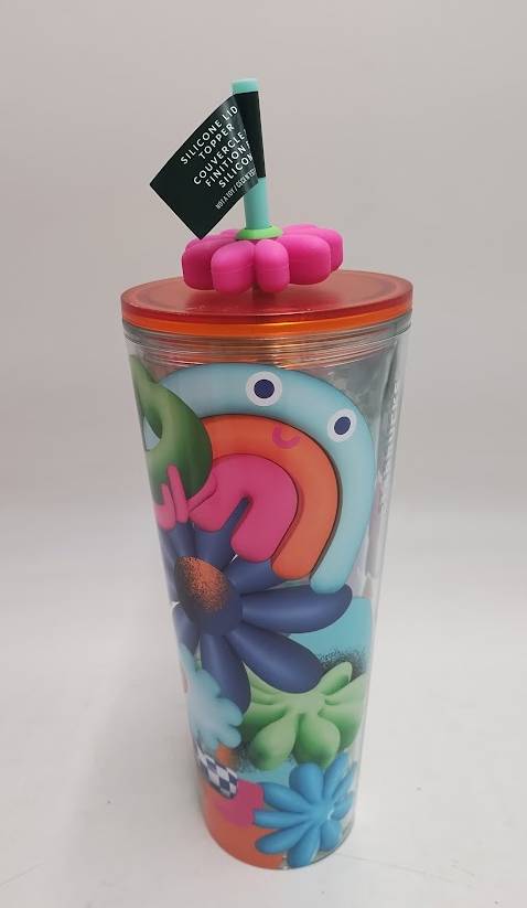 Starbucks '24 Rainbow Heart & Flower Straw Topper 24oz Tumbler 762111099617