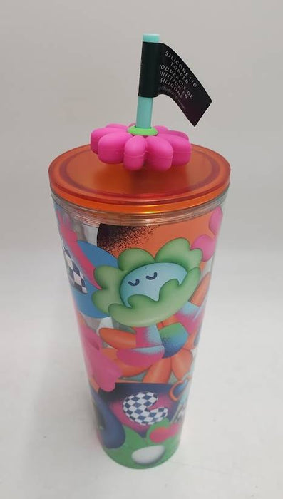 Starbucks 2024 Fun Rainbow Heart & Flower Straw Topper Venti 24oz Tumbler