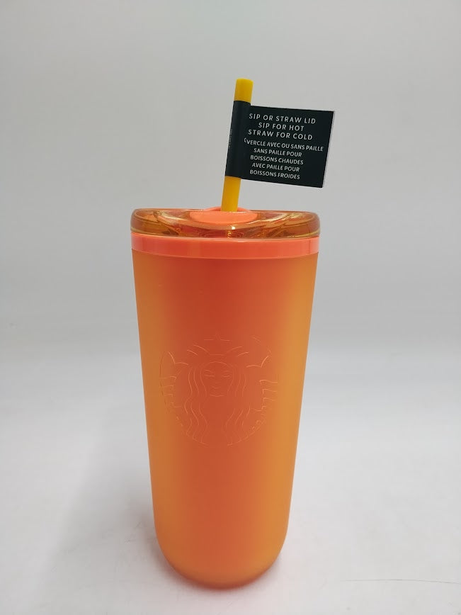 Starbucks Tumbler Summer 2025 Neon Orange Soft Touch 16 oz Hot Cold Cup
