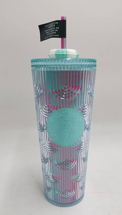 Starbucks 2025 Summer Beach Pool Floaty Straw Topper Pink Blue 24 oz Cold Cup