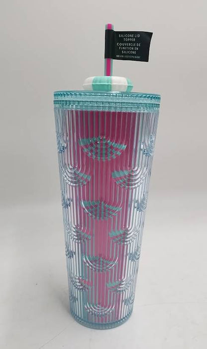 Starbucks 2025 Summer Beach Pool Floaty Straw Topper Pink Blue 24 oz Cold Cup