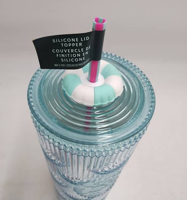 Starbucks 2025 Summer Beach Pool Floaty Straw Topper Pink Blue 24 oz Cold Cup