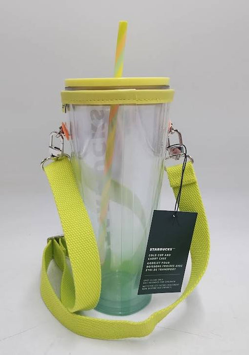 STARBUCKS SUMMER 2025 VIBRANT YELLOW COLD CUP & CARRY CASE 24 OZ.