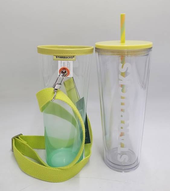 STARBUCKS SUMMER 2025 VIBRANT YELLOW COLD CUP & CARRY CASE 24 OZ.