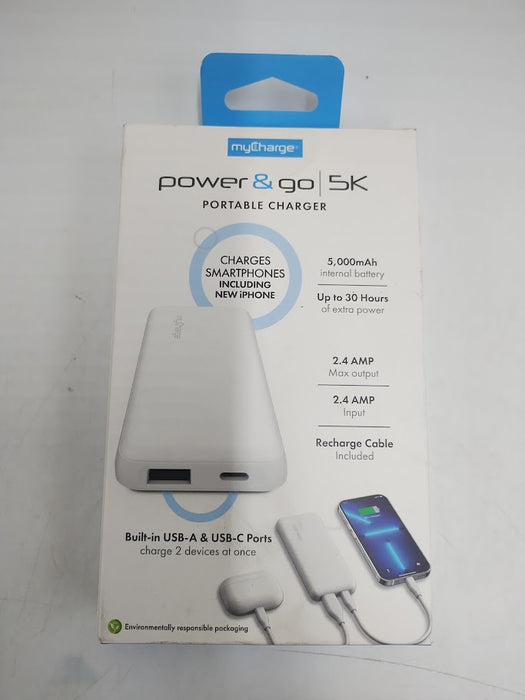 myCharge 5000mAh Power & Go Power Bank - White