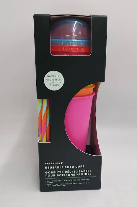 Starbucks 5pk Plastic Reusable Cold Cup Dome Lid Straw 24oz
