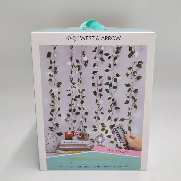 West & Arrow 5'x3.5' LED Vine Curtain String Lights Cool White Remote Control