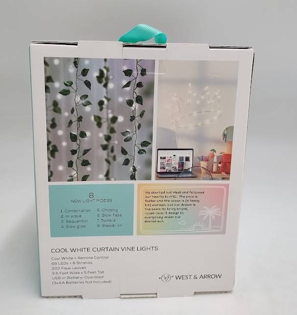 West & Arrow 5'x3.5' LED Vine Curtain String Lights Cool White Remote Control