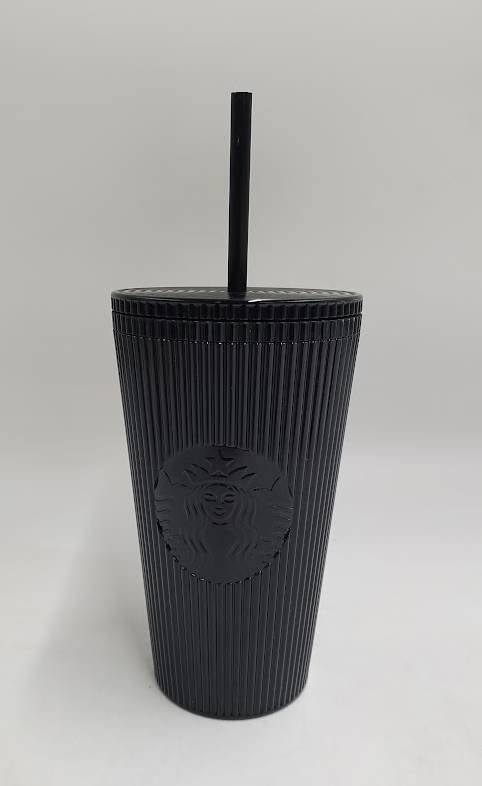 Starbucks Black Pleated Metallic Plastic Cold Cup - 16 fl oz
