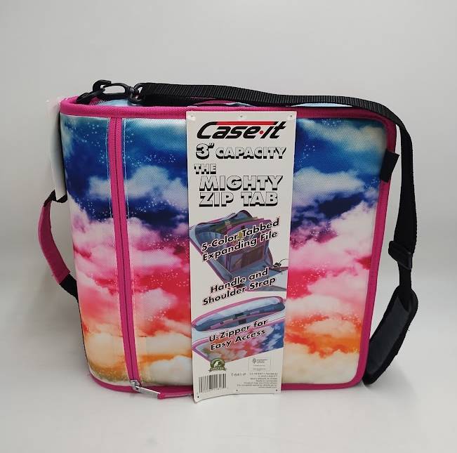 Case-it 3" Printed Nylon Ring Binder with Pockets - RAINBOW CLOUDS