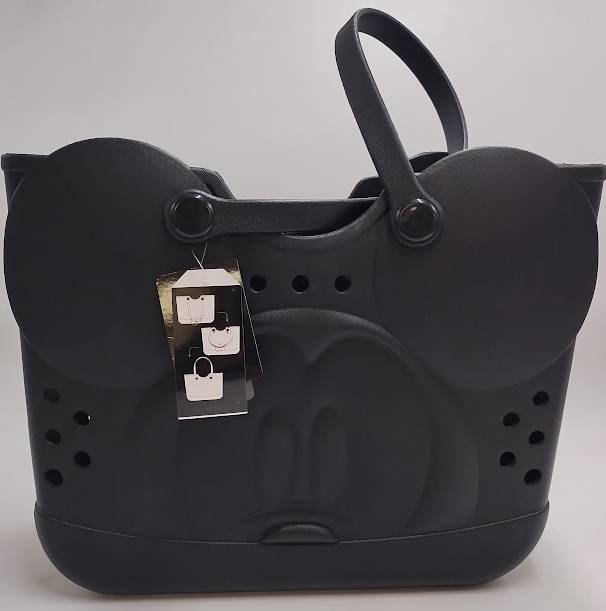 Disney Mickey Mouse Big Face 16.5" Adult Black Water-Resistant Rubber Molded Large Gummy Tote Beach Swim Bag