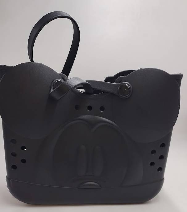 Disney Mickey Mouse Big Face 16.5" Adult Black Water-Resistant Rubber Molded Large Gummy Tote Beach Swim Bag