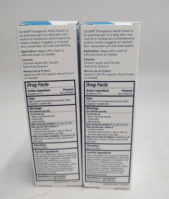 2 PACK!! CeraVe Therapeutic Hand Cream for Dry Cracked Hands EXP 01/2027
