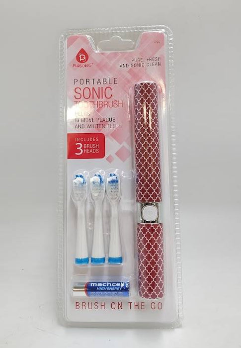 Pursonic Portable Sonic Toothbrush with 3 Brush Heads - Pink Lattice