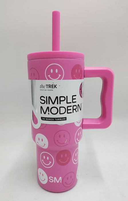 Simple Modern 24oz Trek Happy Faces Straw Tumbler Pink READ DESCRIPTION