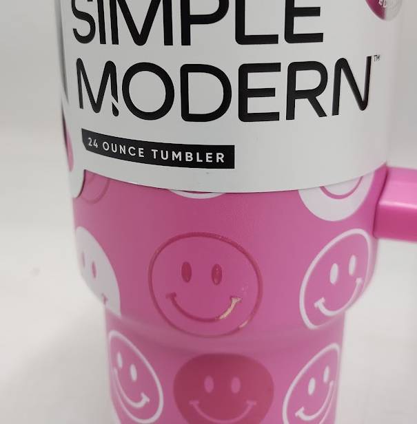 Simple Modern 24oz Trek Happy Faces Straw Tumbler Pink READ DESCRIPTION