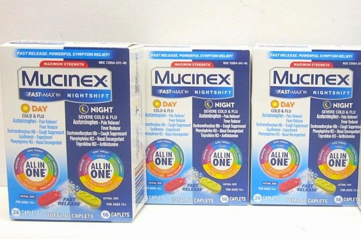 LOT OF 3!!! Mucinex Fast-Max Day & Night Severe Cold & Flu Caplets EXP :03/2026