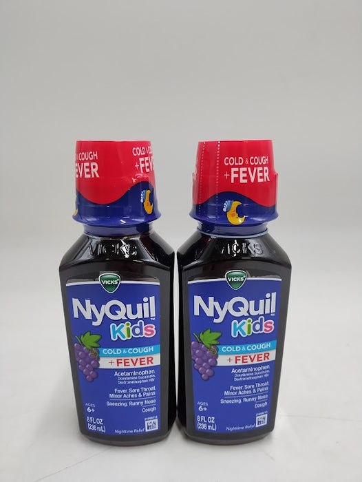 2 PACK!! Vicks NyQuil Kids' Cough & Cold + Fever Liquid - Grape EXP 06/2026
