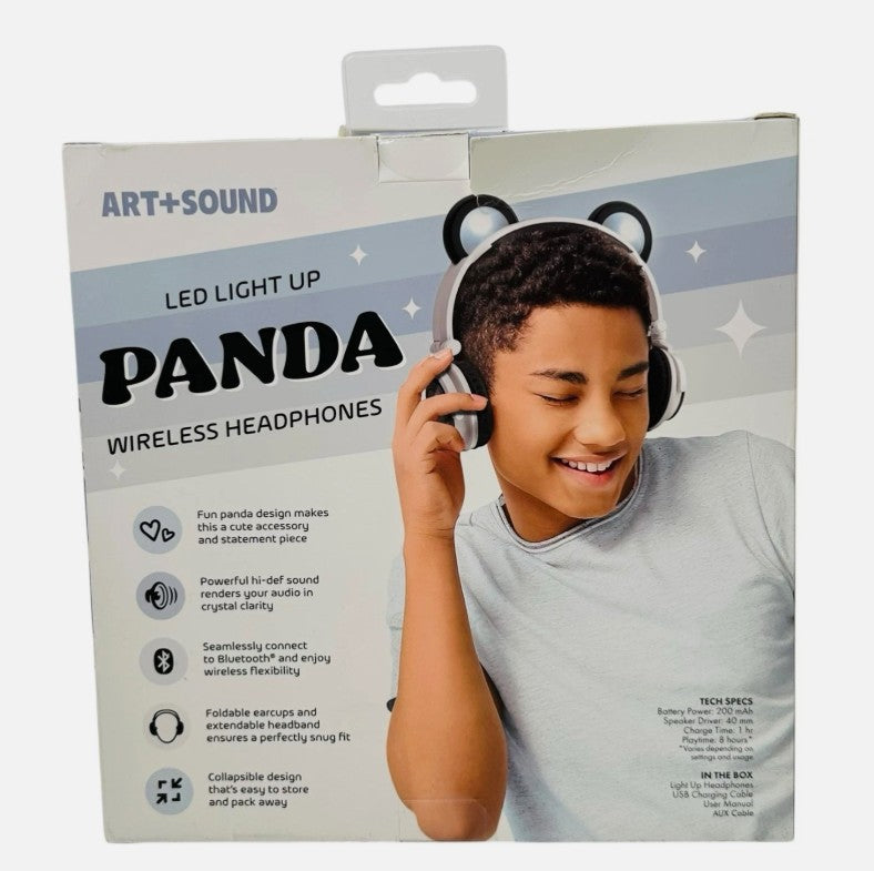 ART+SOUND LED Light Up Panda Bluetooth Wireless / Wired Headphones