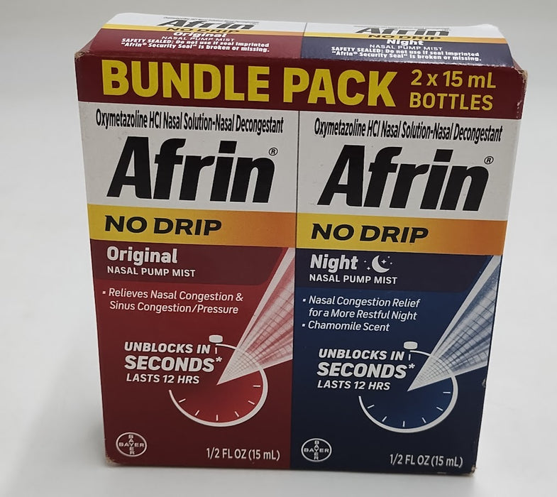 Afrin Original & Night Nasal Spray Bundle Pack - 2x15ml EXP 10/2026