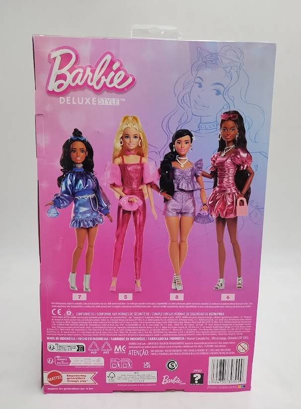 Barbie Deluxe Style Fashion Doll #7 in Metallic Blue Top and Skirt with Accessories, Brunette