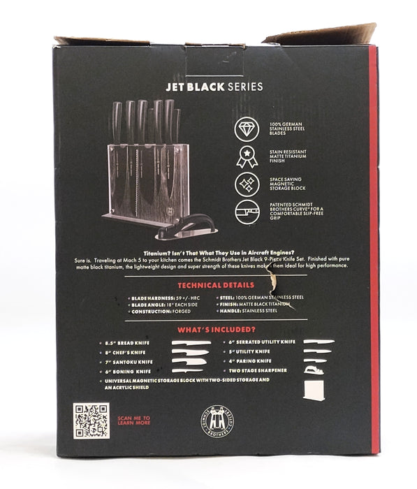 Schmidt Brothers Cutlery 9pc Jet Black Series Knife Block Set *SEE DETAILS*