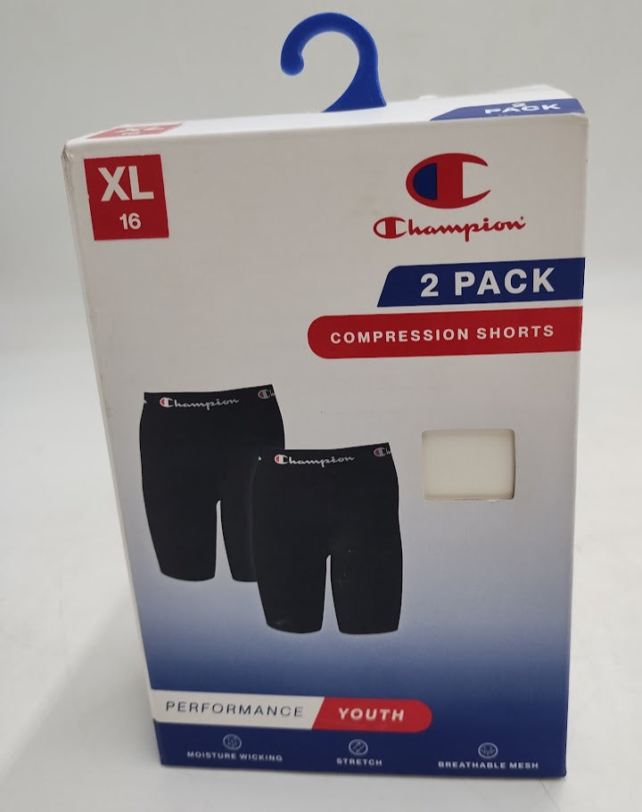 Champion Youth 2pk Compression Shorts - Black XL