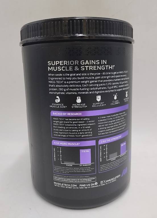 MuscleTech Mass-Tech™ Lean Muscle Mass Gainer, Chocolate, 4 lbs EXP 7/24/2027