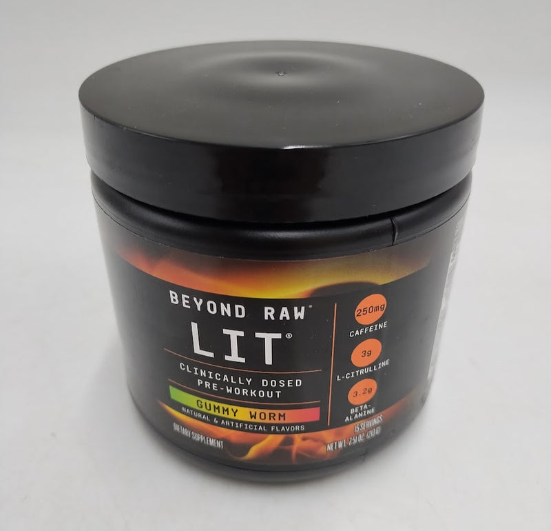 Beyond Raw LIT Pre-Workout Powder, Gummy Worm 250mg Caffeine 7.44 oz EXP:02/27+