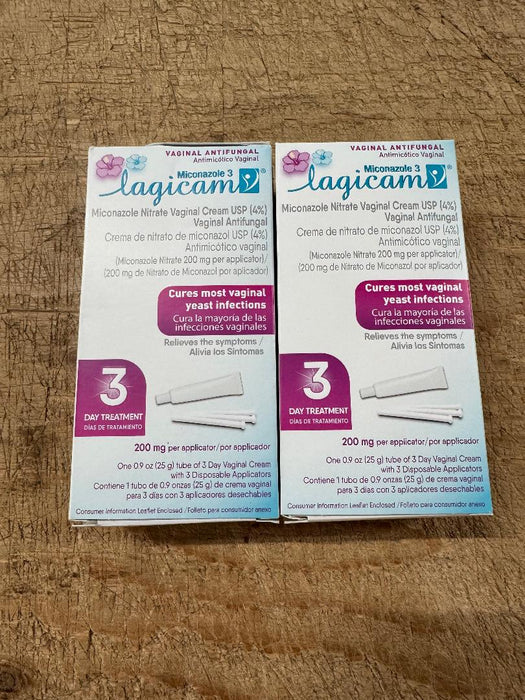 LOT OF 2 Lagicam Antifungal 3 Day  Cream 0.9 oz EXP 03/27 BOXES MAY DIFFER