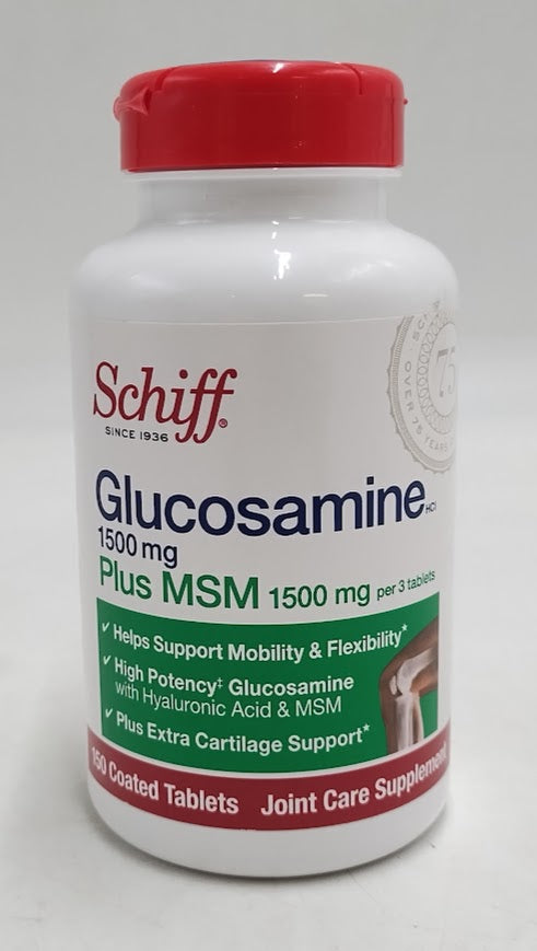 Schiff Glucosamine 1500mg Plus MSM & Hyaluronic Acid Tablets-150ct EXP 03/2027+