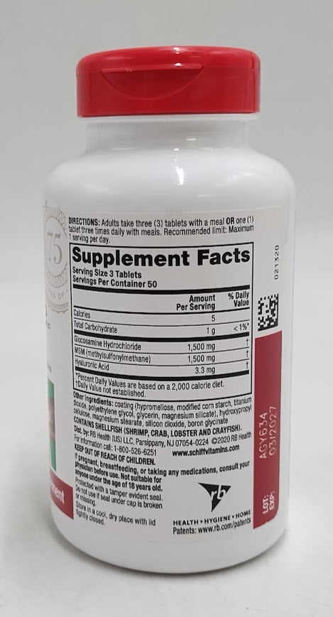 Schiff Glucosamine 1500mg Plus MSM & Hyaluronic Acid Tablets-150ct EXP 03/2027+