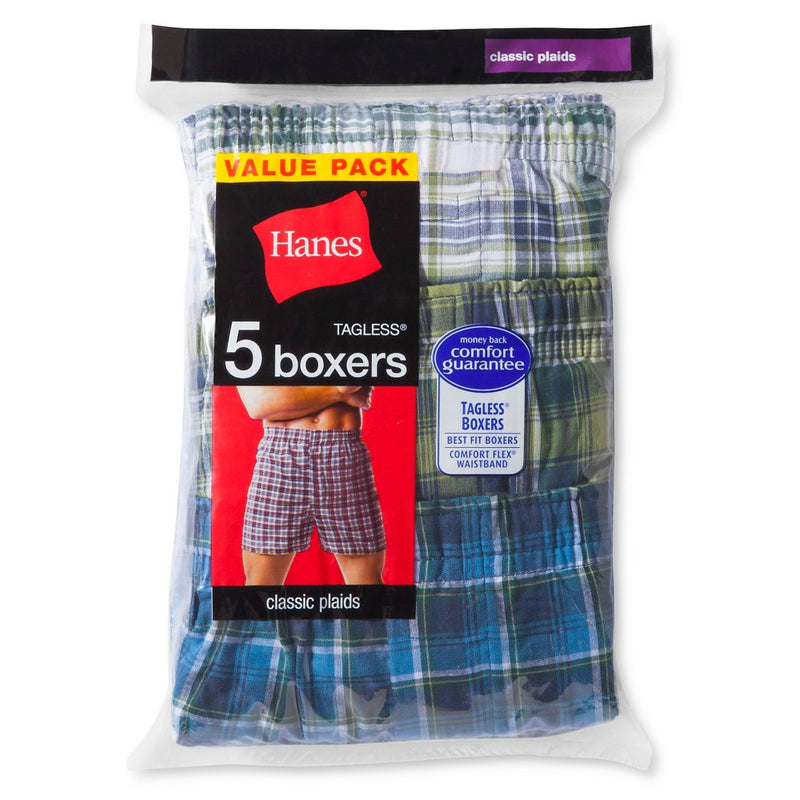 Hanes Men's 5pk Boxer Shorts Tartan - Colors May Vary L