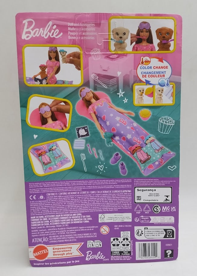 Barbie Doll & Puppy Slumber Party Playset with 2pc Toy Dog Figures & Accessories