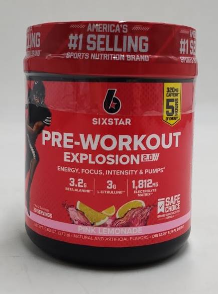 SIXSTAR Pre-Workout Explosion 2.0, Pink Lemonade 9.63 oz (273 g) EXP 07/16/27