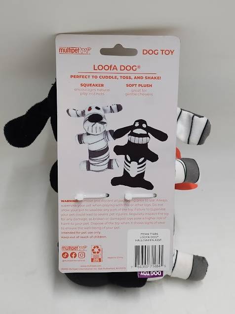 Multipet Loofa Skeleton and Mummy Dog Interactive Plush Toy - White/Black 2pk