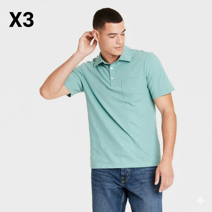 LOT OF 3 SHIRTS!!!! Slub Jersey Polo Shirt Goodfellow & Co Aqua L