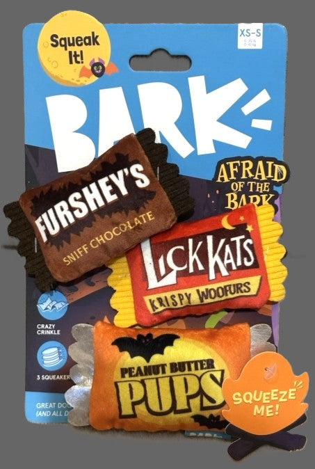 BARK Afraid of the Bark Halloween Trick-Or-Squeaks Candy Shaped Plush Dog Toy
