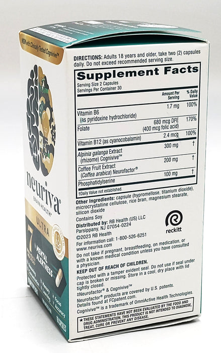 NEURIVA Ultra Decaffeinated Nootropic Brain Supplement - 60 Capsules EXP:09/2026