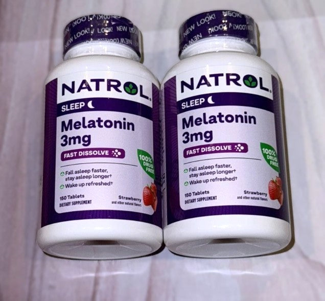 2 PACK!!! Natrol Melatonin Fast Dissolve Strawberry 3 mg, 150 Tablets EXP 01/26+
