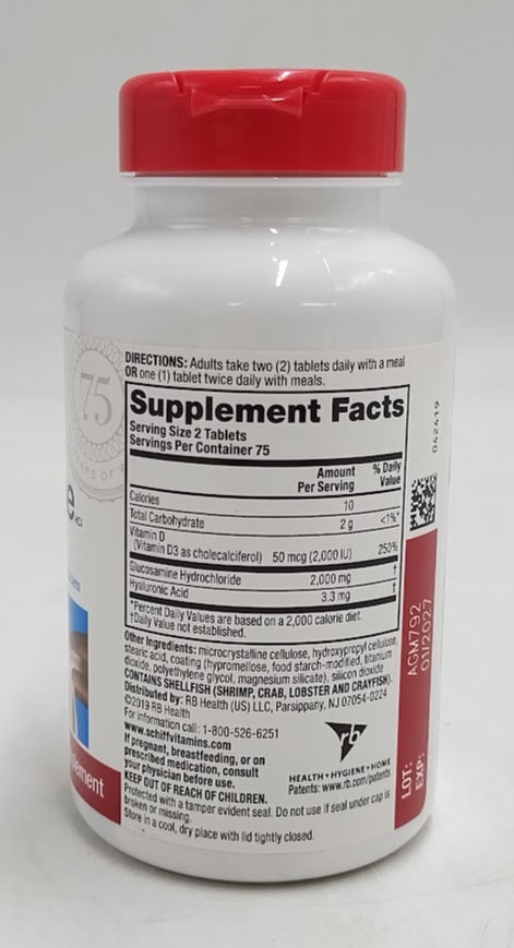 Schiff Glucosamine 2000mg + Vitamin D, Coated Tablets - 150 CT - EXP:01/2027+