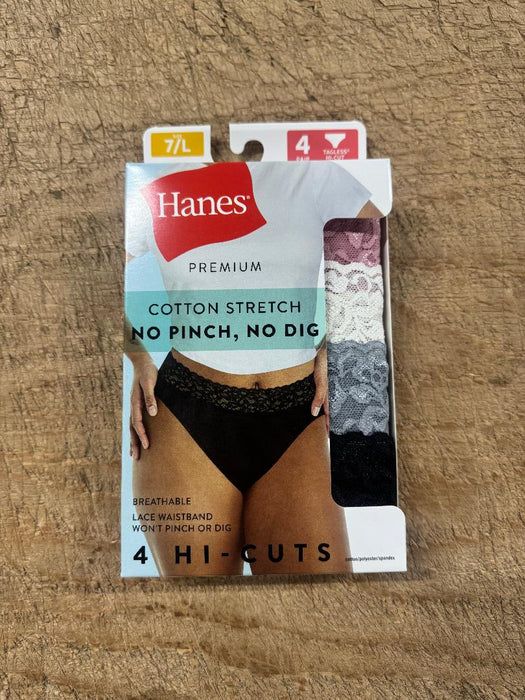 Hanes Women's 4pk Lace Hi-Cut Underwear - Black/Blue/Gray L: Tagless, Lightweight Knit, High Rise