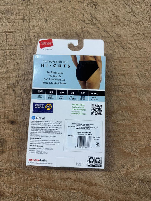 Hanes Women's 4pk Lace Hi-Cut Underwear - Black/Blue/Gray L: Tagless, Lightweight Knit, High Rise