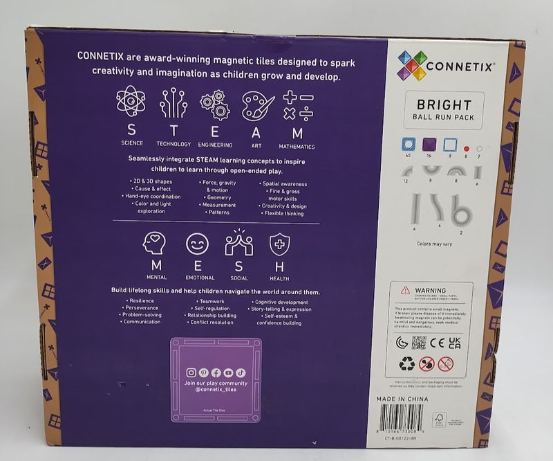CONNETIX Magnetic Tiles Bright Ball Run Pack : 122pc