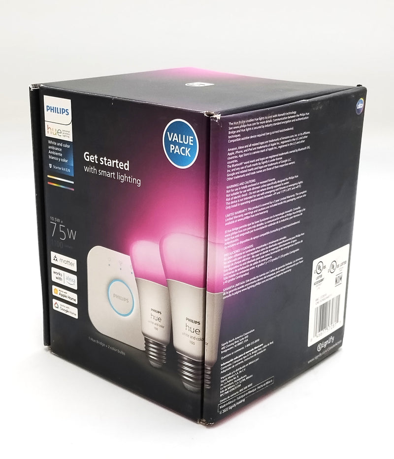 Philips Hue 2pk A19 LED Starter Kit with Bridge Color E26